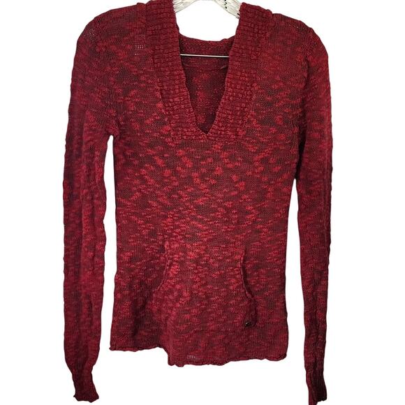 Roxy Burgundy Long Sleeve Knit Light Weight Hooded Front Pocket Sweater Medium - Picture 1 of 5